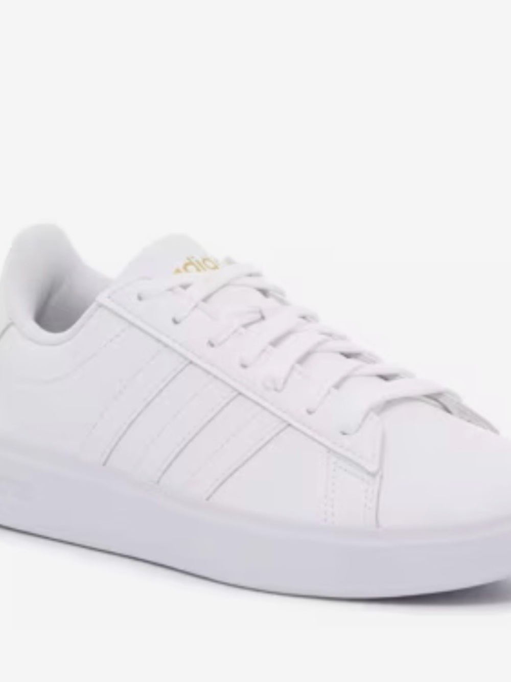 Adidas All White Grand Court Leather Sneakers with Gold Logo